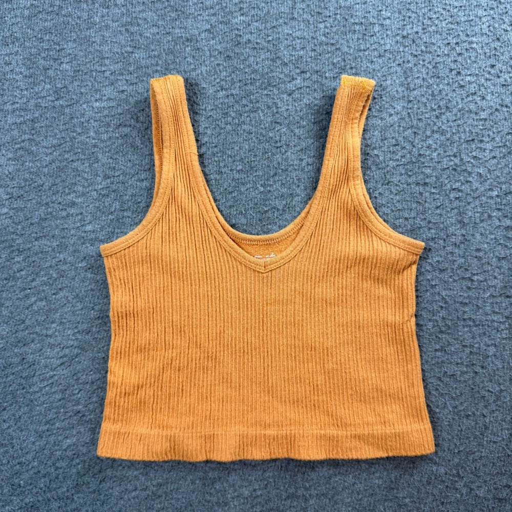 Out From Under Tank Top Women's Medium Orange Ribbed V-Neck Crop Seamless